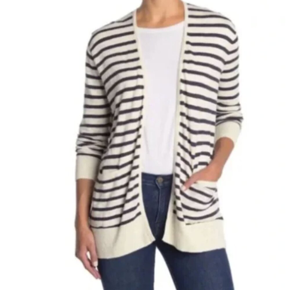 Madewell Lightweight Striped‎ Cardigan Sweater In Pearl Ivory Womens XS Pocket